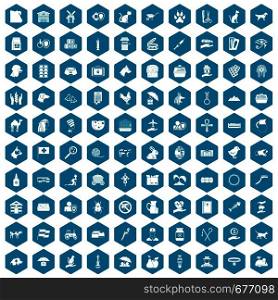 100 pets icons set in sapphirine hexagon isolated vector illustration. 100 pets icons sapphirine violet