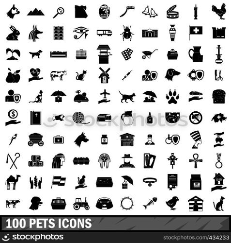 100 pets icons set in simple style for any design vector illustration. 100 pets icons set, simple style