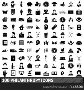 100 philanthropy icons set in simple style for any design vector illustration. 100 philanthropy icons set, simple style
