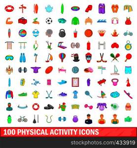 100 phisical activity icons set in cartoon style for any design vector illustration. 100 phisical activity icons set, cartoon style