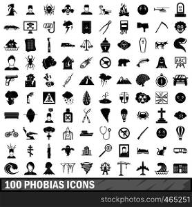 100 phobias icons set in simple style for any design vector illustration. 100 phobias icons set, simple style