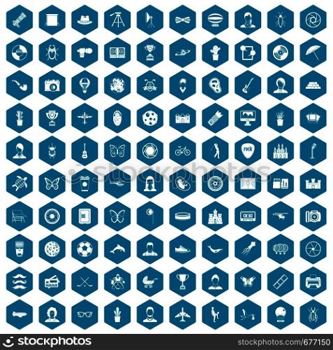 100 photo icons set in sapphirine hexagon isolated vector illustration. 100 photo icons sapphirine violet
