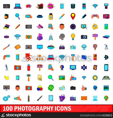 100 photography icons set in cartoon style for any design vector illustration. 100 photography icons set, cartoon style