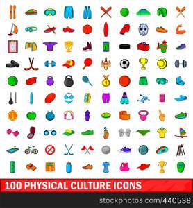 100 physical culture icons set in cartoon style for any design vector illustration. 100 physical culture icons set, cartoon style