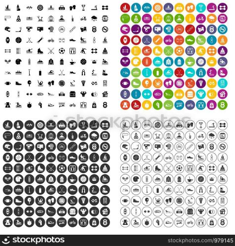 100 physical education icons set vector in 4 variant for any web design isolated on white. 100 physical education icons set vector variant