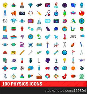 100 physics icons set in cartoon style for any design vector illustration. 100 physics icons set, cartoon style