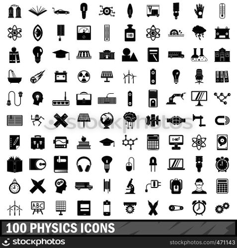 100 physics set in simple style for any design vector illustration. 100 physics icons set, simple style