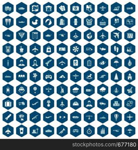 100 plane icons set in sapphirine hexagon isolated vector illustration. 100 plane icons sapphirine violet