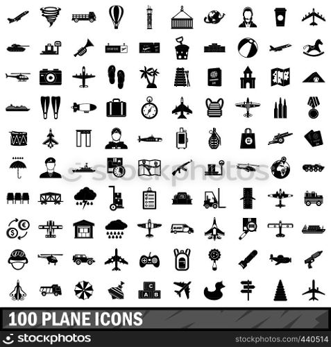 100 plane icons set in simple style for any design vector illustration. 100 plane icons set, simple style