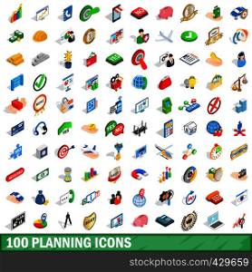 100 planning icons set in isometric 3d style for any design vector illustration. 100 planning icons set, isometric 3d style