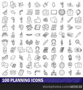 100 planning icons set in outline style for any design vector illustration. 100 planning icons set, outline style
