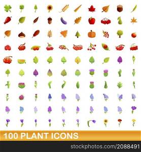 100 plant icons set. Cartoon illustration of 100 plant icons vector set isolated on white background. 100 plant icons set, cartoon style