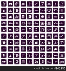 100 plant icons set in grunge style purple color isolated on white background vector illustration. 100 plant icons set grunge purple