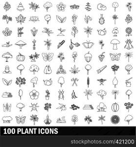 100 plant icons set in outline style for any design vector illustration. 100 plant icons set, outline style