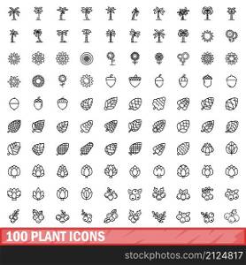 100 plant icons set. Outline illustration of 100 plant icons vector set isolated on white background. 100 plant icons set, outline style