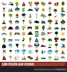 100 plein air icons set in flat style for any design vector illustration. 100 plein air icons set, flat style