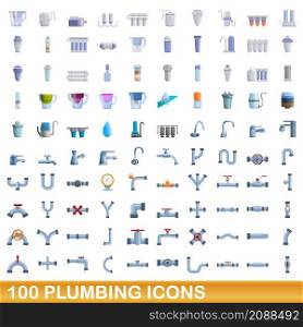 100 plumbing icons set. Cartoon illustration of 100 plumbing icons vector set isolated on white background. 100 plumbing icons set, cartoon style