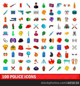100 police icons set in cartoon style for any design illustration. 100 police icons set, cartoon style