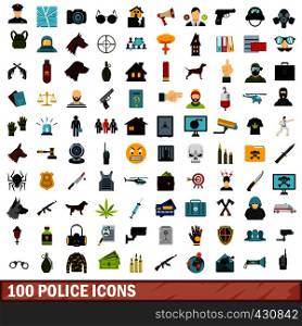 100 police icons set in flat style for any design vector illustration. 100 police icons set, flat style
