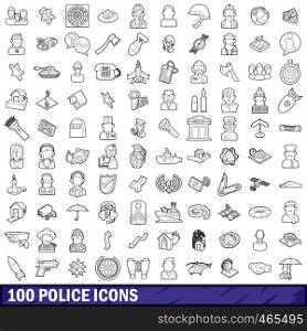 100 police icons set in outline style for any design vector illustration. 100 police icons set, outline style