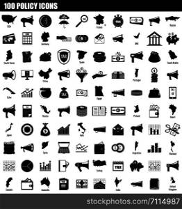 100 policy icon set. Simple set of 100 policy vector icons for web design isolated on white background. 100 policy icon set, simple style