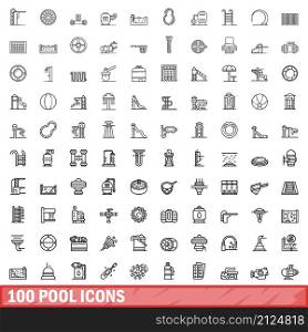 100 pool icons set. Outline illustration of 100 pool icons vector set isolated on white background. 100 pool icons set, outline style