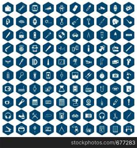 100 portable icons set in sapphirine hexagon isolated vector illustration. 100 portable icons sapphirine violet
