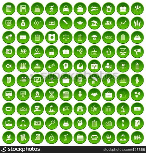 100 portfolio icons set green circle isolated on white background vector illustration. 100 portfolio icons set green circle