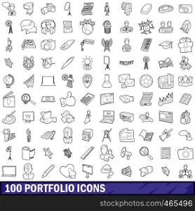 100 portfolio icons set in outline style for any design vector illustration. 100 portfolio icons set, outline style