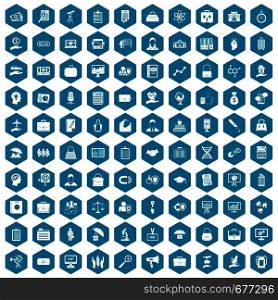 100 portfolio icons set in sapphirine hexagon isolated vector illustration. 100 portfolio icons sapphirine violet