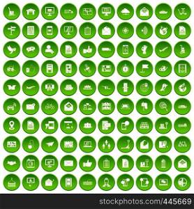 100 post and mail icons set green circle isolated on white background vector illustration. 100 post and mail icons set green circle
