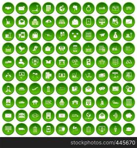 100 postal service icons set green circle isolated on white background vector illustration. 100 postal service icons set green circle