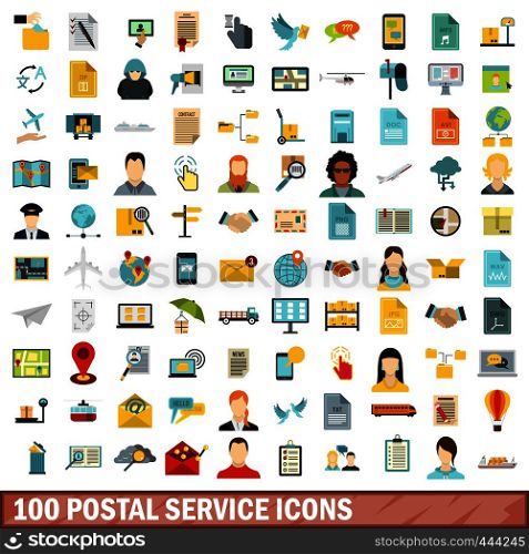 100 postal service icons set in flat style for any design vector illustration. 100 postal service icons set, flat style