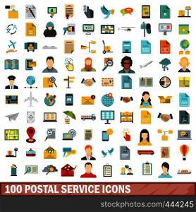 100 postal service icons set in flat style for any design vector illustration. 100 postal service icons set, flat style