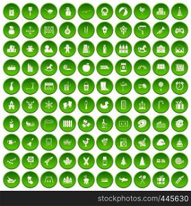 100 preschool education icons set green circle isolated on white background vector illustration. 100 preschool education icons set green circle