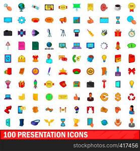 100 presentation icons set in cartoon style for any design vector illustration. 100 presentation icons set, cartoon style
