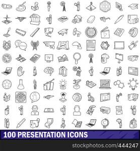 100 presentation icons set in outline style for any design vector illustration. 100 presentation icons set, outline style