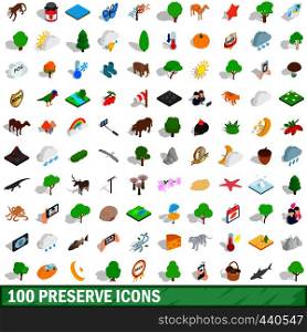 100 preserve icons set in isometric 3d style for any design vector illustration. 100 preserve icons set, isometric 3d style