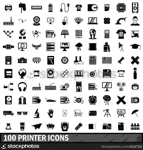 100 printer icons set in simple style for any design vector illustration. 100 printer icons set, simple style
