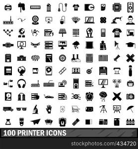 100 printer icons set in simple style for any design vector illustration. 100 printer icons set, simple style