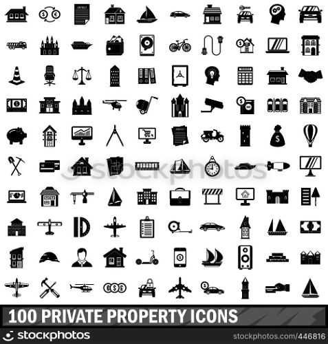 100 private property icons set in simple style for any design vector illustration. 100 private property icons set, simple style