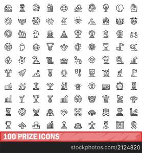 100 prize icons set. Outline illustration of 100 prize icons vector set isolated on white background. 100 prize icons set, outline style
