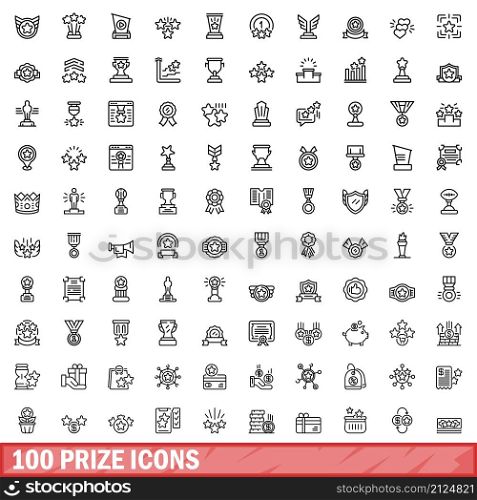 100 prize icons set. Outline illustration of 100 prize icons vector set isolated on white background. 100 prize icons set, outline style