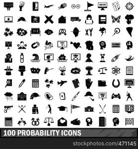 100 probability icons set in simple style for any design vector illustration. 100 probability icons set, simple style