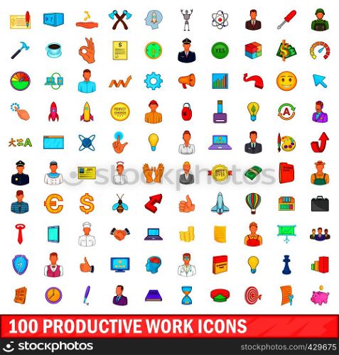 100 productive work icons set in cartoon style for any design vector illustration. 100 productive work icons set, cartoon style