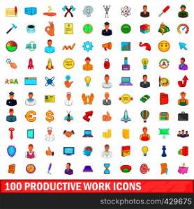 100 productive work icons set in cartoon style for any design vector illustration. 100 productive work icons set, cartoon style