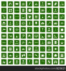 100 profession icons set in grunge style green color isolated on white background vector illustration. 100 profession icons set grunge green