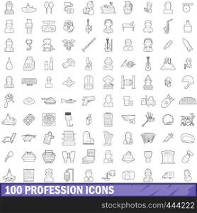 100 profession icons set in outline style for any design vector illustration. 100 profession icons set, outline style