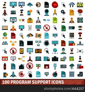 100 program support icons set in flat style for any design vector illustration. 100 program support icons set, flat style