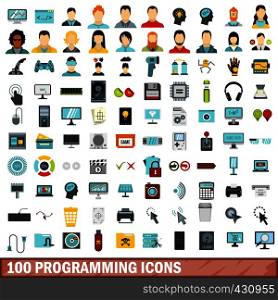 100 programming icons set in flat style for any design vector illustration. 100 programming icons set, flat style
